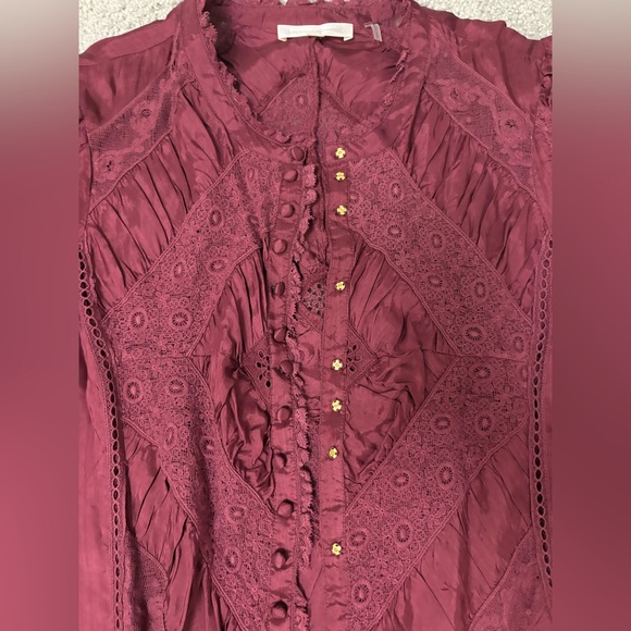 LOVE SHACK FANCY Isaline Button Front Top Size Large in oxblood wine color - Picture 11 of 14